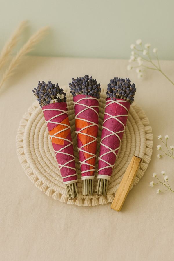 Bâton floral de purification - sauge, pétales de rose - rituel d'amour, clarté et guérison émotionnelle