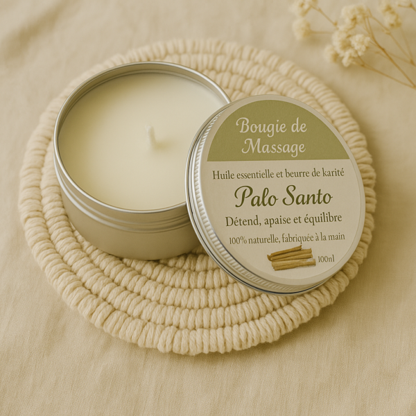 Bougie de massage au Palo Santo - soin relaxant et rituel de purification