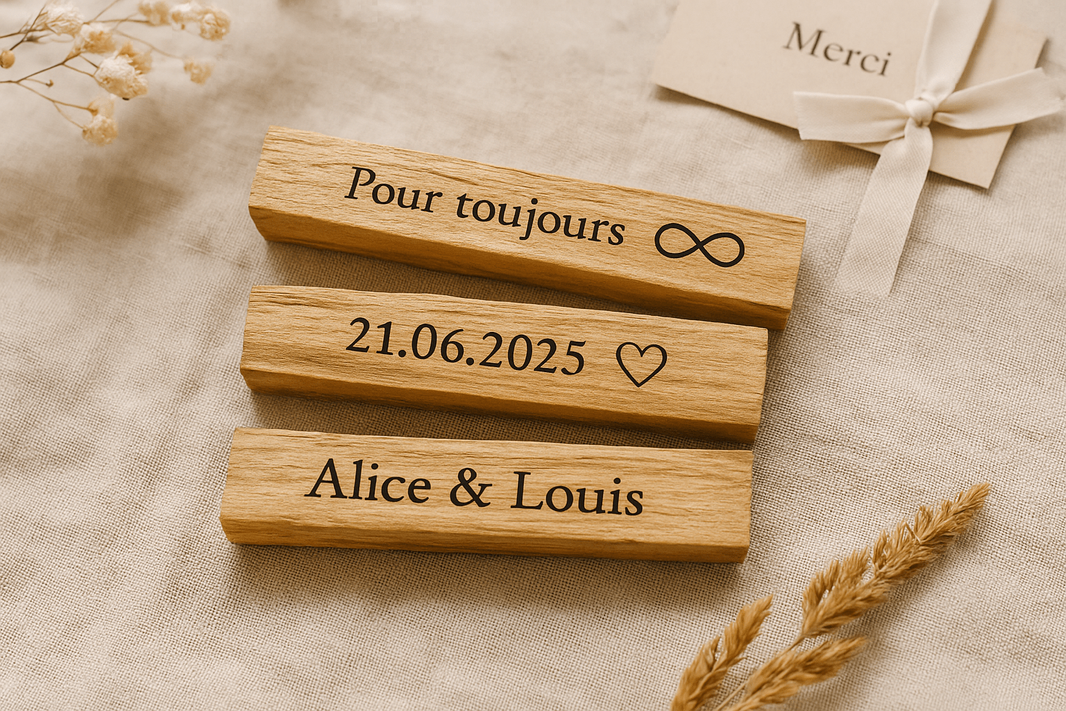 Bâtons de Palo Santo gravés pour mariage