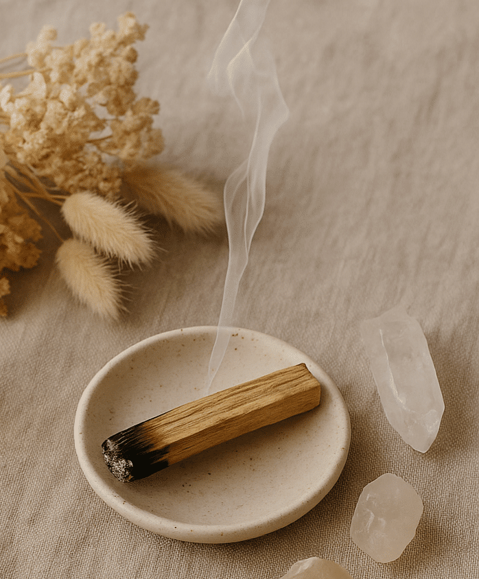 Bâton de palo santo en fumée - purification énergétique ancrages et détente