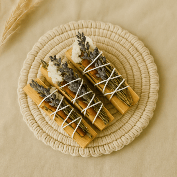 Bâton de Palo Santo avec fleurs séchées et plantes sacrées – lavande, cannelle,romarin – rituel de chance, abondance et renouveau énergétique