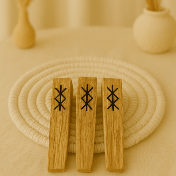 Bâton de Palo Santo gravé d’une rune de protection – rituel de purification énergétique et force spirituelle