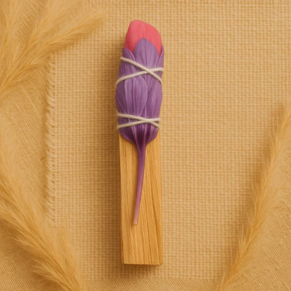 Bâton de Palo Santo artisanal fleuri à la rose et au safran, création énergétique et naturelle Trésors d’Autres Mondes