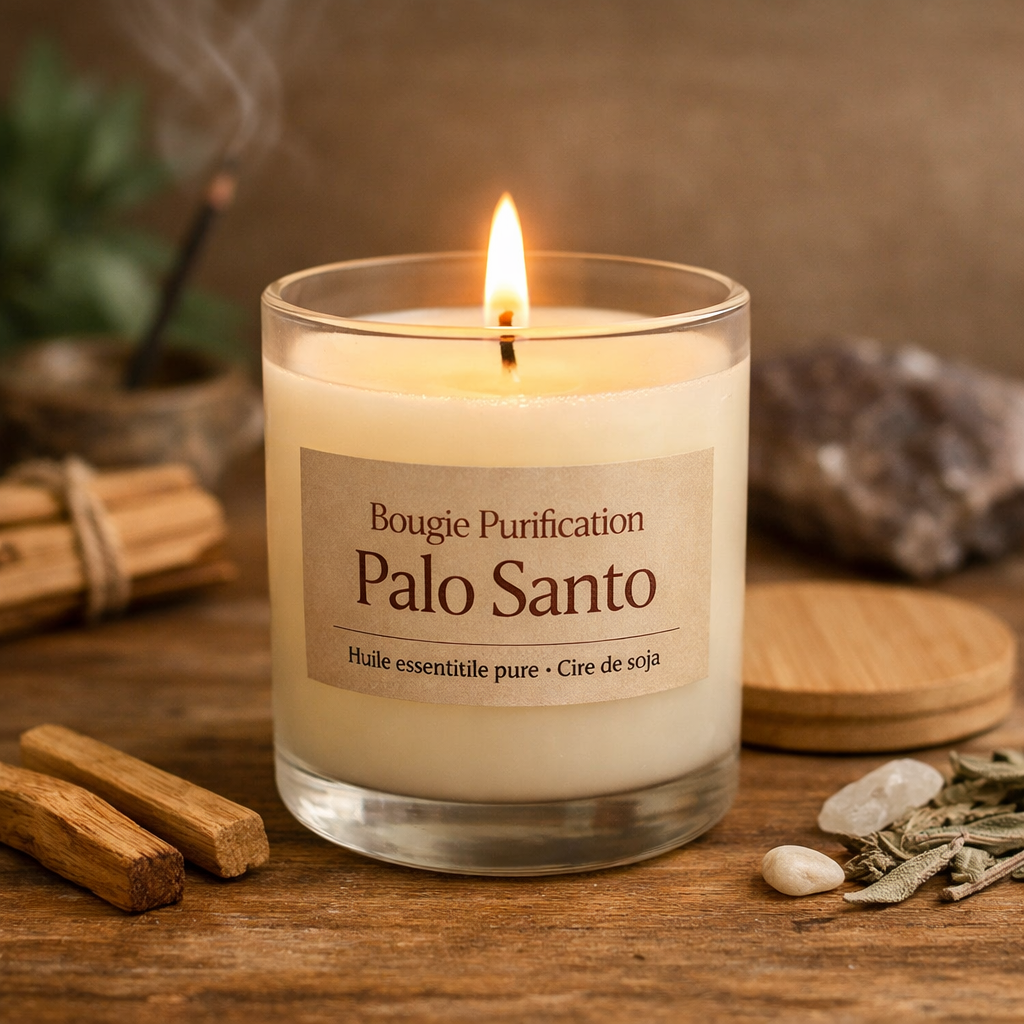 Bougie Palo Santo à l’huile essentielle – bougie de purification artisanale