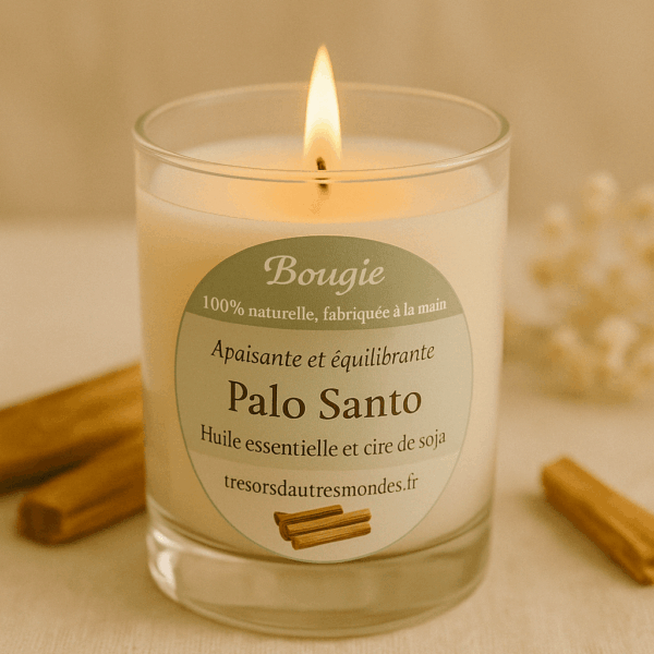 Bougie purifiante au Palo Santo artisanale en cire végétale naturelle