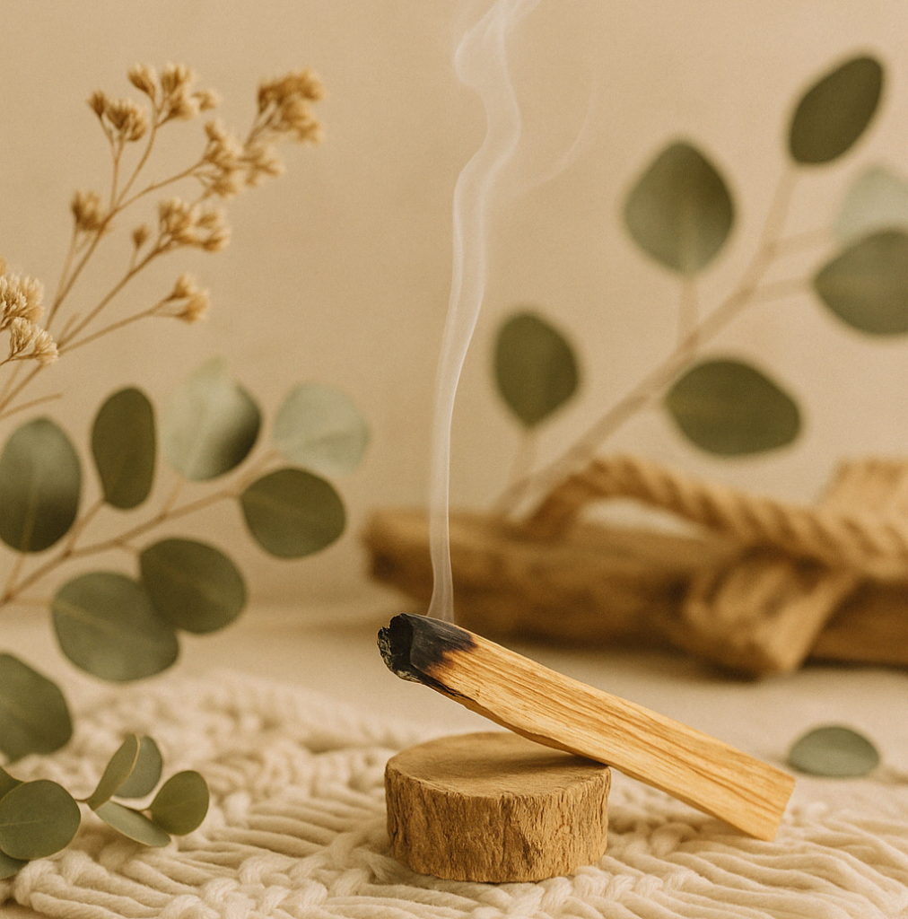Bâton de palo santo en fumée - purification énergétique ancrages et détente